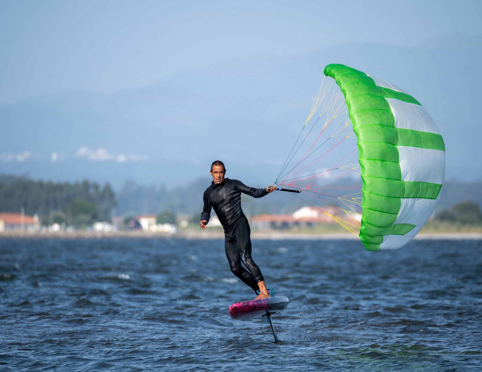 Coach guiding a beginner with radio helmets
